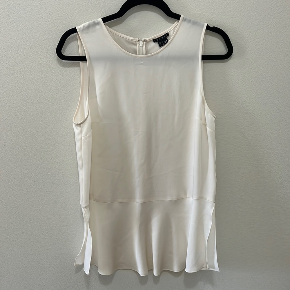 NWOT Theory Cream 100% Silk Tank Top with Zipper and 2 Small Slits